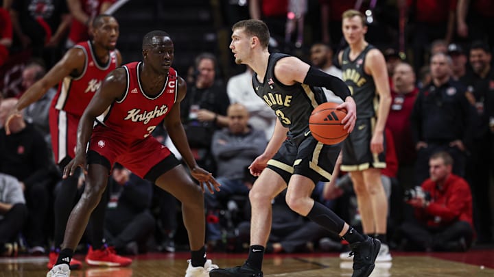 Jan 28, 2024; Piscataway, New Jersey, USA; Purdue Boilermakers guard Braden Smith (3) dribbles
