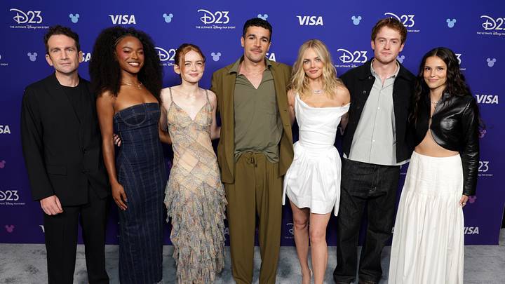 X-Men's Jake Schreier, Maya Boyd, Sadie Sink, Christopher Abbott, Samara Weaving, Kit Connor and Inde Navarrette at the D23 Entertainment Showcase