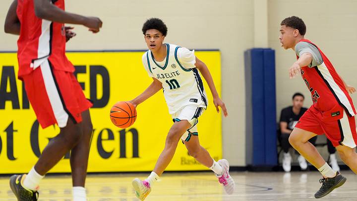 JL3 Abdul-Malik Olajuwon (10) dribbles during the third day of the 2026 Nike EYBL Peach Jam at Riverview Park Activities Center in North Augusta, S.C., on Thursday, July 16, 2026. JL3 defeated Drive Nation 61-59. JL3 Abdul-Malik Olajuwon (10) dribbles during the third day of the 2026 Nike EYBL Peach Jam at Riverview Park Activities Center in North Augusta, S.C., on Thursday, July 16, 2026. JL3 defeated Drive Nation 61-59.