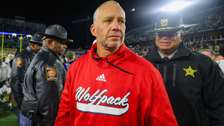 Nov 21, 2024; Atlanta, Georgia, USA; North Carolina State Wolfpack head coach Dave Doeren after a game against the Georgia Tech Yellow Jackets at Bobby Dodd Stadium at Hyundai Field. Mandatory Credit: Brett Davis-Imagn Images Nov 21, 2024; Atlanta, Georgia, USA; North Carolina State Wolfpack head coach Dave Doeren after a game against the Georgia Tech Yellow Jackets at Bobby Dodd Stadium at Hyundai Field. Mandatory Credit: Brett Davis-Imagn Images