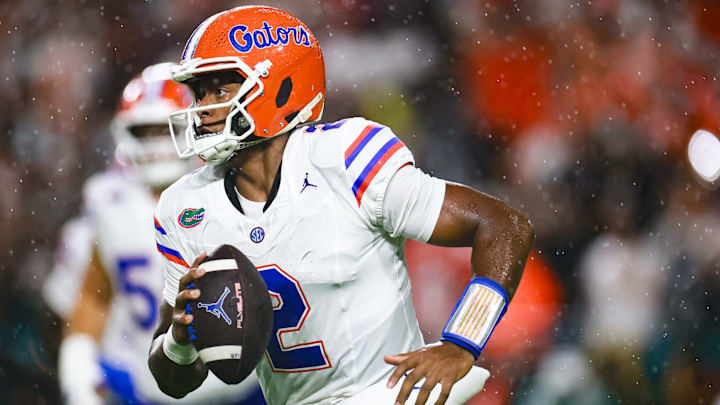 Florida quarterback DJ Lagway is shown here running for his life in the Miami game two weeks ago. 