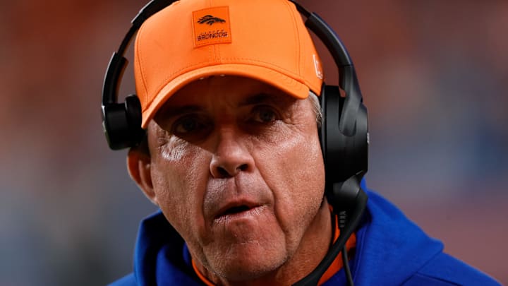 Jan 4, 2026; Denver, Colorado, USA; Denver Broncos head coach Sean Payton in the fourth quarter against the Los Angeles Chargers at Empower Field at Mile High. Mandatory Credit: Isaiah J. Downing-Imagn Images