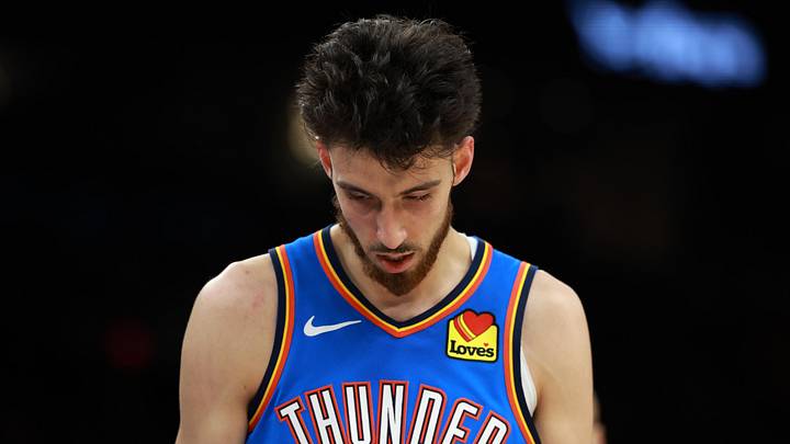 Jan 4, 2026; Phoenix, Arizona, USA; Oklahoma City Thunder center Chet Holmgren (7) reacts against the Phoenix Suns at Mortgage Matchup Center. Mandatory Credit: Mark J. Rebilas-Imagn Images