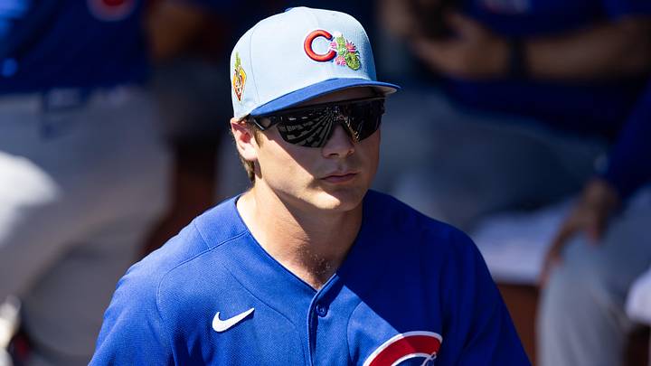 Mar 13, 2026; Phoenix, Arizona, USA; Chicago Cubs outfielder Kane Kepley against the Chicago White Sox during a spring training game at Camelback Ranch-Glendale. Mandatory Credit: Mark J. Rebilas-Imagn Images