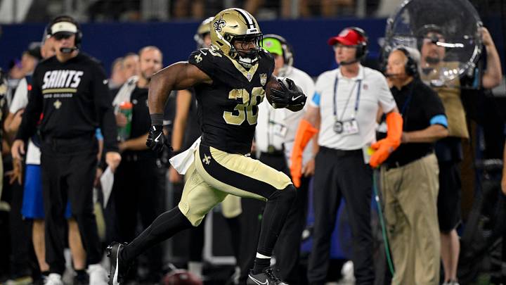 Aug 28, 2026; Arlington, Texas, USA; New Orleans Saints running back Audric Estime (30) runs with the ball during the game between the Cowboys and the Saints at AT&T Stadium. Mandatory Credit: Jerome Miron-Imagn Images Aug 28, 2026; Arlington, Texas, USA; New Orleans Saints running back Audric Estime (30) runs with the ball during the game between the Cowboys and the Saints at AT&T Stadium. Mandatory Credit: Jerome Miron-Imagn Images