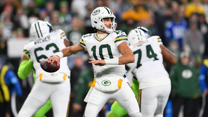 Green Bay Packers quarterback Jordan Love passes the ball against the Seattle Seahawks