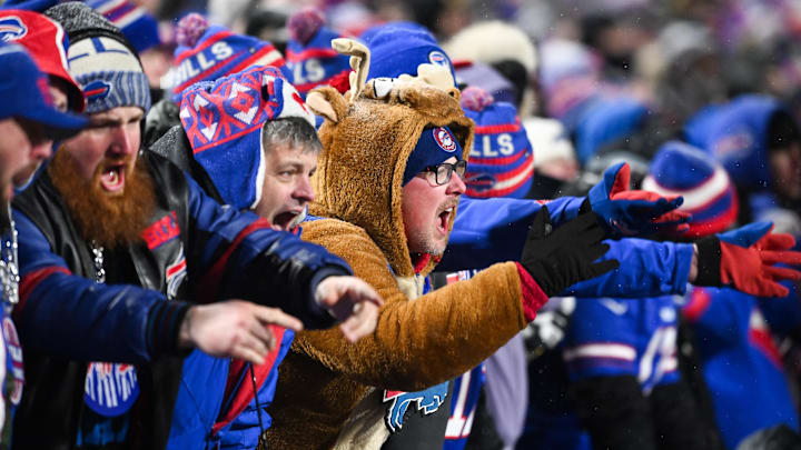 Jan 19, 2025; Orchard Park, New York, USA; Buffalo Bills fans cheer. Jan 19, 2025; Orchard Park, New York, USA; Buffalo Bills fans cheer.