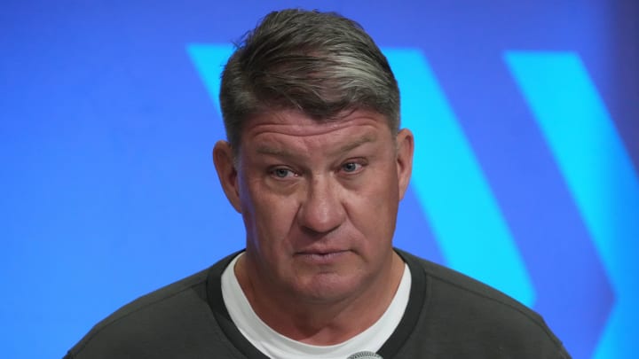 Feb 27, 2024; Indianapolis, IN, USA; Tampa Bay Buccaneers general manager Jason Licht speaks during a press conference during the NFL Scouting Combine at Indiana Convention Center. Mandatory Credit: Kirby Lee-USA TODAY Sports