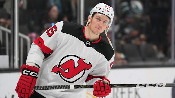 New Jersey Devils left wing Erik Haula during the second period against the San Jose Sharks.