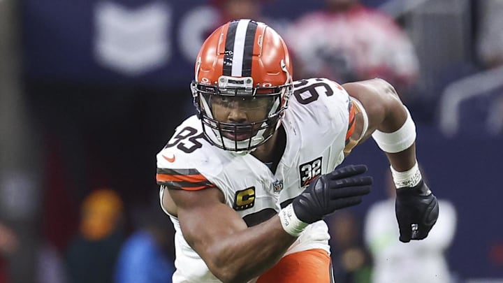 Dec 24, 2023; Houston, Texas, USA; Cleveland Browns defensive end Myles Garrett (95) in action