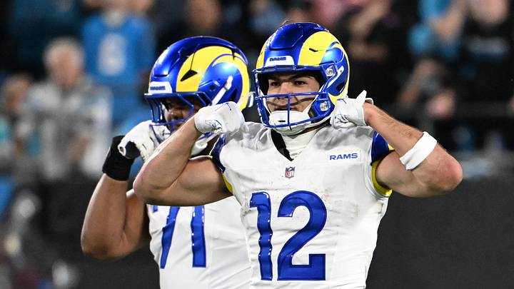 Jan 10, 2026; Charlotte, NC, USA; Los Angeles Rams wide receiver Puka Nacua (12) react in the fourth quarter in an NFC Wild Card Round game at Bank of America Stadium. Mandatory Credit: Bob Donnan-Imagn Images Jan 10, 2026; Charlotte, NC, USA; Los Angeles Rams wide receiver Puka Nacua (12) react in the fourth quarter in an NFC Wild Card Round game at Bank of America Stadium. Mandatory Credit: Bob Donnan-Imagn Images