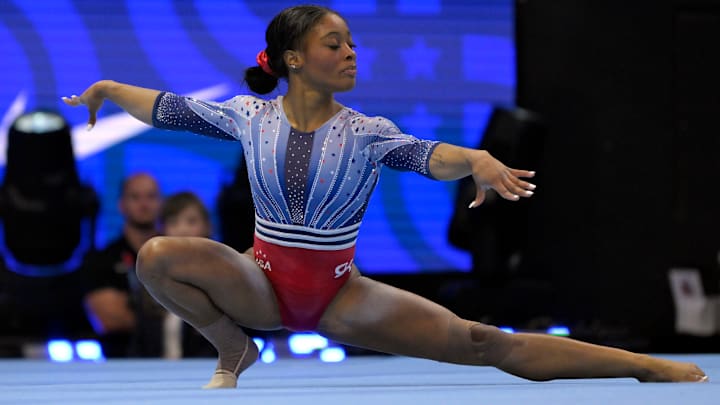 Kaliya Lincoln competes on floor during the Women's U.S. Olympic Gymnastics Team Trials. 