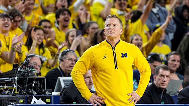 Michigan head coach Dusty May looks on after a play against Michigan State during the second half at Crisler Center in Ann Arbor on Sunday, March 8, 2026.