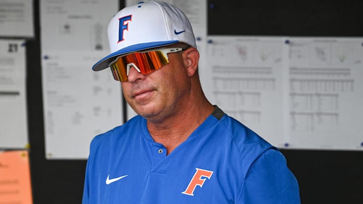 Jun 25, 2023; Omaha, NE, USA; Florida Gators head coach Kevin O'Sullivan looks over the field before