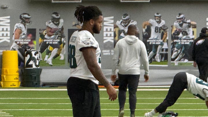 Jalen Carter takes in practice on Jan. 2, 2026, as the Eagles prepare for a Week 18 game vs. the Washington Commanders.