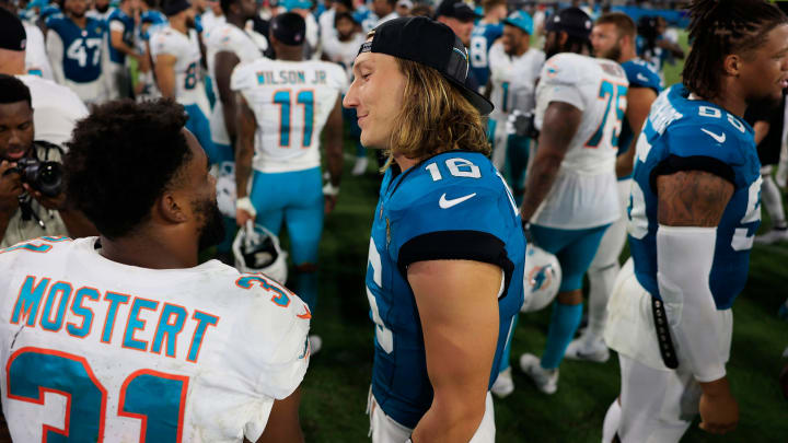 Raheem Mostert and the Miami Dolphins will face Trevor Lawrence and the Jackonsville Jaguars in their 2024 regular season opener on Sept. 8. Raheem Mostert and the Miami Dolphins will face Trevor Lawrence and the Jackonsville Jaguars in their 2024 regular season opener on Sept. 8.