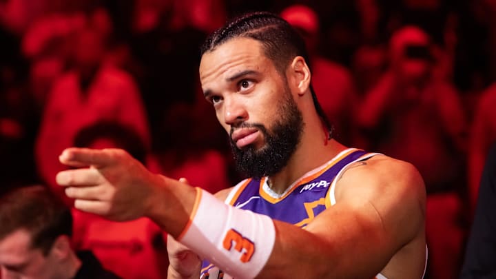 Nov 29, 2025; Phoenix, Arizona, USA; Phoenix Suns forward Dillon Brooks (3) against the Denver Nuggets in the first half at the Mortgage Matchup Center. Mandatory Credit: Mark J. Rebilas-Imagn Images Nov 29, 2025; Phoenix, Arizona, USA; Phoenix Suns forward Dillon Brooks (3) against the Denver Nuggets in the first half at the Mortgage Matchup Center. Mandatory Credit: Mark J. Rebilas-Imagn Images