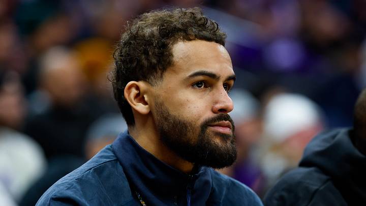 Jan 16, 2026; Sacramento, California, USA; Washington Wizards guard Trae Young (3) sits on the bench during the second quarter against the Sacramento Kings at Golden 1 Center. Mandatory Credit: Sergio Estrada-Imagn Images