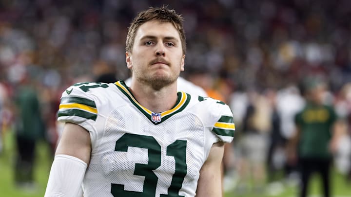 Oct 19, 2025; Glendale, Arizona, USA; Green Bay Packers linebacker Nick Niemann (31) against the Arizona Cardinals at State Farm Stadium. Mandatory Credit: Mark J. Rebilas-Imagn Images
