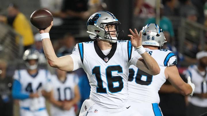 Carolina Panthers quarterback Haynes King (16) throws the ball against the Arizona Cardinals Carolina Panthers quarterback Haynes King (16) throws the ball against the Arizona Cardinals