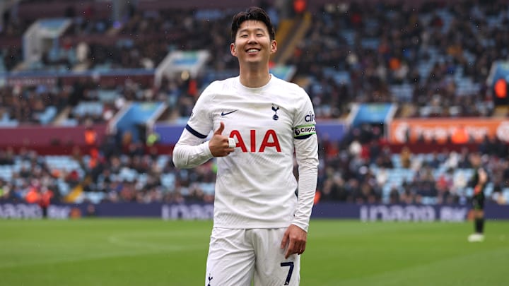 Aston Villa v Tottenham Hotspur - Son celebrates the win over Aston Villa at Villa Park in March