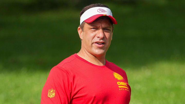 Jul 22, 2025; St. Joseph, MO, USA; Kansas City Chiefs general manager Brett Veach walks down the hill to the fields during training camp at Missouri Western State University. Mandatory Credit: Denny Medley-Imagn Images Jul 22, 2025; St. Joseph, MO, USA; Kansas City Chiefs general manager Brett Veach walks down the hill to the fields during training camp at Missouri Western State University. Mandatory Credit: Denny Medley-Imagn Images