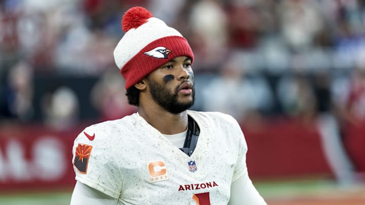 Sep 25, 2025; Glendale, Arizona, USA; Arizona Cardinals quarterback Kyler Murray (1) against the Seattle Seahawks at State Farm Stadium. Mandatory Credit: Mark J. Rebilas-Imagn Images