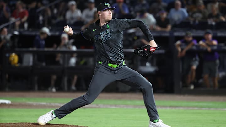 May 23, 2025; St. Petersburg, Florida, USA;  Tampa Bay Rays pitcher Pete Fairbanks (29) throws a pitch against the Toronto Blue Jays during the ninth inning at George M. Steinbrenner Field.