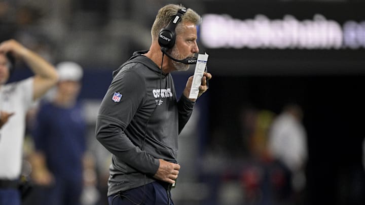 Dallas Cowboys defensive coordinator Matt Eberflus looks on during the game against the Baltimore Ravens.