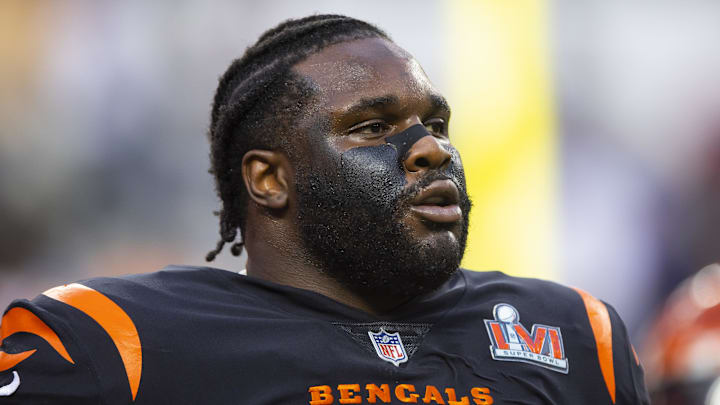 Feb 13, 2022; Inglewood, CA, USA; Cincinnati Bengals defensive tackle D.J. Reader (98) against the Los Angeles Rams during Super Bowl LVI at SoFi Stadium. Mandatory Credit: Mark J. Rebilas-Imagn Images