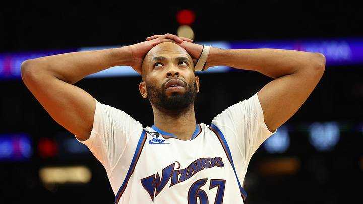 Dec 20, 2022; Phoenix, Arizona, USA; Washington Wizards forward Taj Gibson (67) reacts against the Phoenix Suns in the second half at Footprint Center. Mandatory Credit: Mark J. Rebilas-USA TODAY Sports Dec 20, 2022; Phoenix, Arizona, USA; Washington Wizards forward Taj Gibson (67) reacts against the Phoenix Suns in the second half at Footprint Center. Mandatory Credit: Mark J. Rebilas-USA TODAY Sports