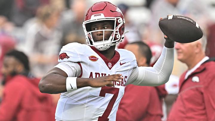 Oct 3, 2026; College Station, Texas, USA; Arkansas Razorbacks quarterback KJ Jackson (7) warms up prior to the game against the Texas A&M Aggies at Kyle Field. Mandatory Credit: Maria Lysaker-Imagn Images Oct 3, 2026; College Station, Texas, USA; Arkansas Razorbacks quarterback KJ Jackson (7) warms up prior to the game against the Texas A&M Aggies at Kyle Field. Mandatory Credit: Maria Lysaker-Imagn Images