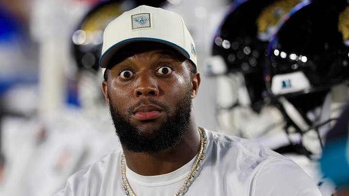 Jacksonville Jaguars defensive end Josh Hines-Allen (41) jokes around during the first quarter of an NFL preseason football matchup at EverBank Stadum on Friday, Aug. 28, 2026 in Jacksonville, Fla. [Corey Perrine/Florida Times-Union]
