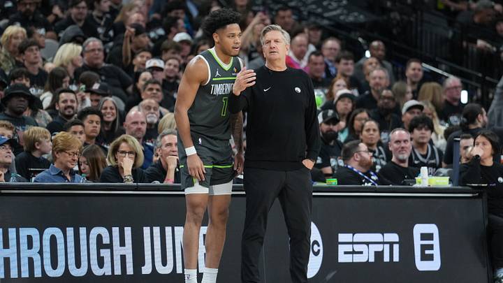 May 6, 2026; San Antonio, Texas, USA; Minnesota Timberwolves head coach Chris Finch talks with guard Terrence Shannon Jr. (1) in the second half against the San Antonio Spurs during game two of the second round of the 2026 NBA Playoffs at Frost Bank Center. Mandatory Credit: Daniel Dunn-Imagn Images May 6, 2026; San Antonio, Texas, USA; Minnesota Timberwolves head coach Chris Finch talks with guard Terrence Shannon Jr. (1) in the second half against the San Antonio Spurs during game two of the second round of the 2026 NBA Playoffs at Frost Bank Center. Mandatory Credit: Daniel Dunn-Imagn Images