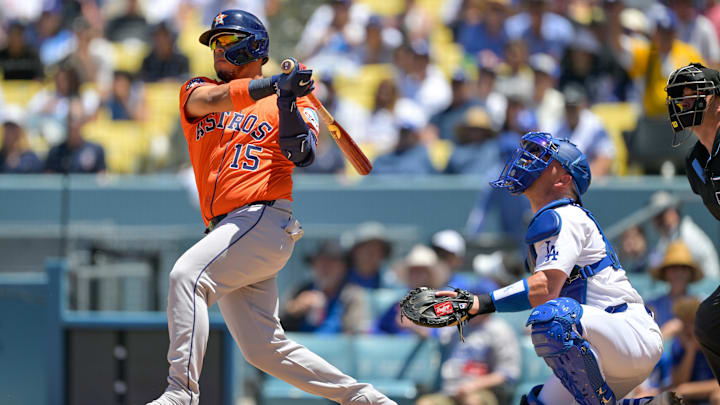 Houston Astros Isaac Paredes swinging a baseball bat