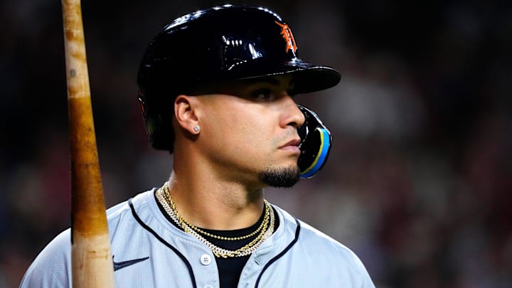 Tigers Javier Baez (28) reacts to striking out against the Diamondbacks during a game at Chase Field on Friday, May 17, 2024.