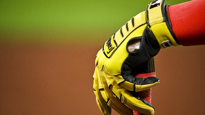 Oct 1, 2022; St. Louis, Missouri, USA;  A detail view of St. Louis Cardinals left fielder Juan Yepez