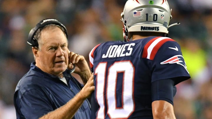 Aug 19, 2021; Philadelphia, Pennsylvania, USA;  New England Patriots head coach Bill Belichick with