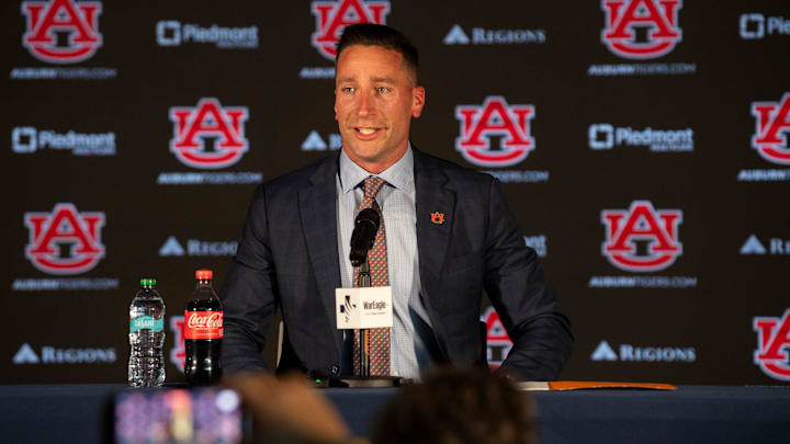 Steven Pearl speaks as he is introduced as the new Auburn men’s basketball head coach at the Woltosz Performance Center in Auburn, Ala. on Wednesday, Sept. 24, 2025.
