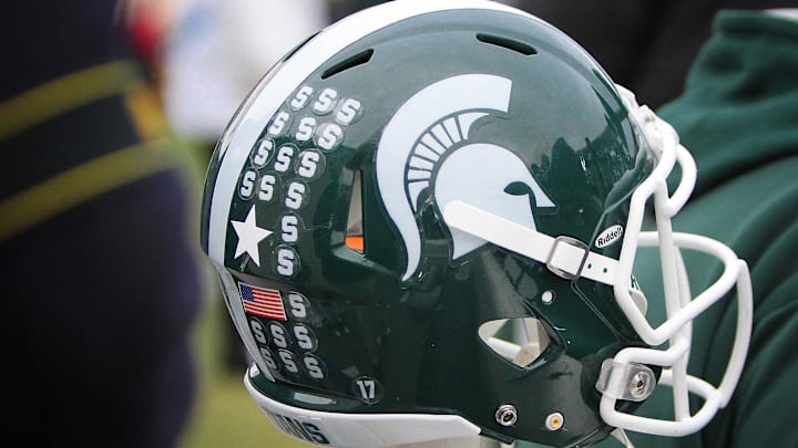 November 19, 2011; East Lansing, MI, USA; Michigan State Spartan helmet on sideline during the game