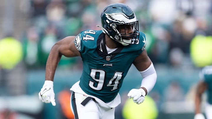 Dec 31, 2023; Philadelphia, Pennsylvania, USA; Philadelphia Eagles defensive end Josh Sweat (94) in action against the Arizona Cardinals at Lincoln Financial Field. Mandatory Credit: Bill Streicher-USA TODAY Sports