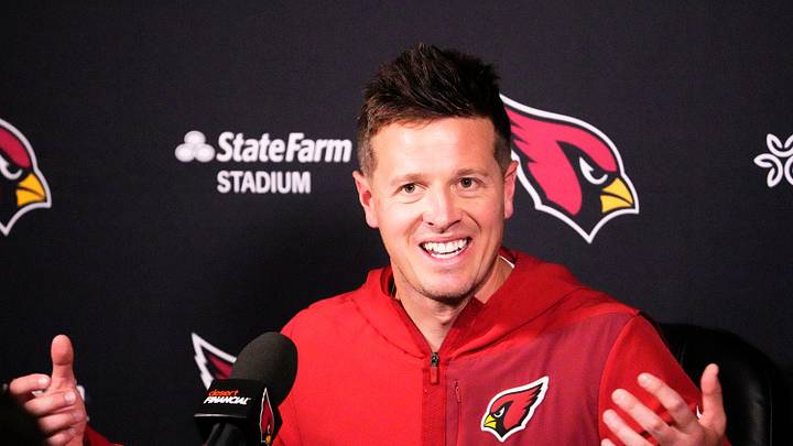 Arizona Cardinals head coach Mike LaFleur talks to the media during rookie mini-camp on May 8, 2026, at the Dignity Health Arizona Cardinals Training Center in Tempe. Arizona Cardinals head coach Mike LaFleur talks to the media during rookie mini-camp on May 8, 2026, at the Dignity Health Arizona Cardinals Training Center in Tempe.