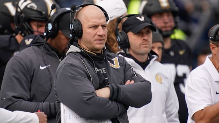 Vanderbilt head coach Clark Lea studies the field during the third quarter at FirstBank Stadium in Nashville, Tenn., Saturday, Nov. 30, 2024.