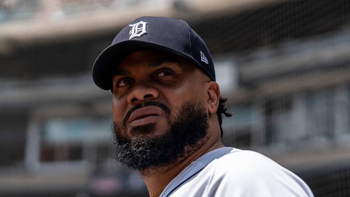 Detroit Tigers relief pitcher Kenley Jansen (74) stands in the dugout during his game against the Baltimore Orioles at Comerica Park in Detroit on Wednesday, July 29, 2026.