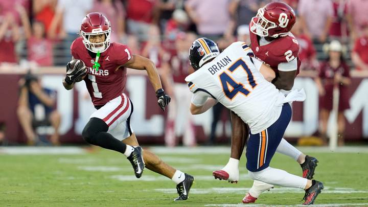 Oklahoma receiver Isaiah Sategna returns a punt for a touchdown in OU's opener against UTEP. Oklahoma receiver Isaiah Sategna returns a punt for a touchdown in OU's opener against UTEP.