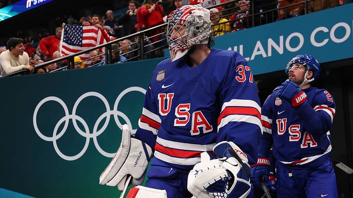 Team USA stars wait to enter the ice during the Olympics Team USA stars wait to enter the ice during the Olympics