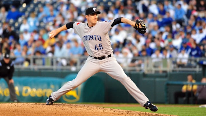 April 27, 2009; Kansas City, MO, USA; Toronto Blue Jays starting pitcher Scott Richmond (48)