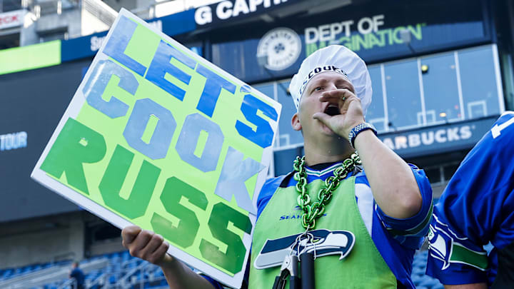 Seattle Seahawks fan cheers against Russell Wilson Seattle Seahawks fan cheers against Russell Wilson