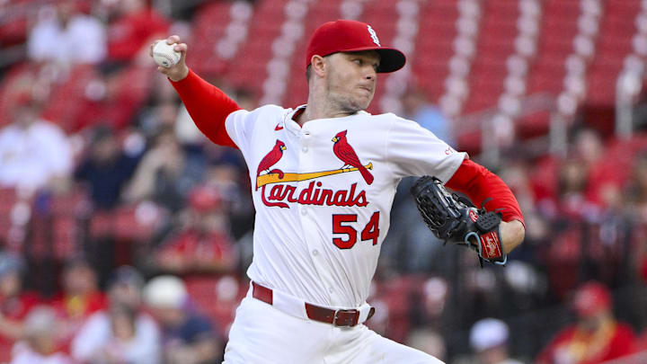 Aug 27, 2025; St. Louis, Missouri, USA;  St. Louis Cardinals starting pitcher Sonny Gray (54) pitches against the Pittsburgh Pirates during the first inning at Busch Stadium. Mandatory Credit: Jeff Curry-Imagn Images