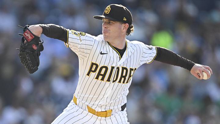 Jun 24, 2026; San Diego, California, USA; San Diego Padres pitcher Jp Sears (38) delivers during the first inning against the Atlanta Braves at Petco Park. Mandatory Credit: Denis Poroy-Imagn Images